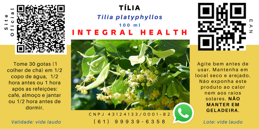 Tília (Ansiedade, Artrite Reumatoide, Depressão, Diabetes, Esteatose Hepática, Fibromialgia, Gastrite, Insônia, Síndrome do Pânico etc.) 200 ml (2 frascos de 100 ml em vidro âmbar) - Tilia platyphyllos