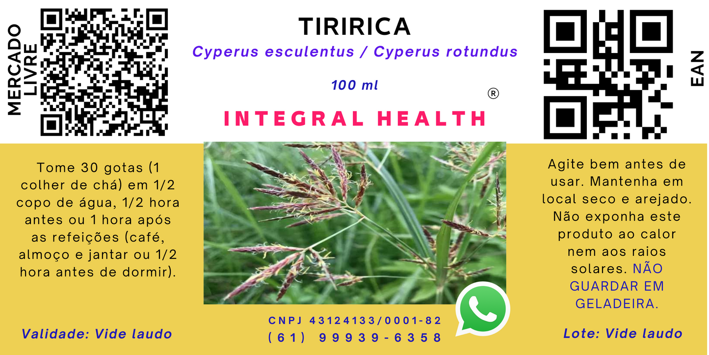 Tiririca, 200 ml (2 frascos de 100 ml em vidro âmbar) - Cyperus esculentus / Cyperus rotundus - AVC, câncer, antialérgico, febre, colesterol etc.