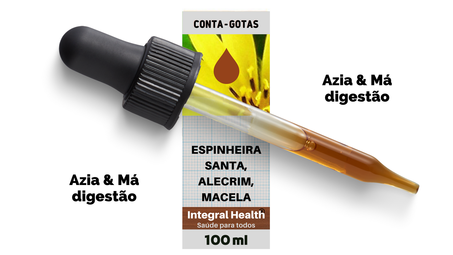 Azia e Má digestão, 200 ml (2 frascos de 100 ml em vidro âmbar) - Espinheira Santa, Alecrim, Macela