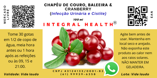 Incontinência, infecção urinária, H. Pylori, 200 ml (2 frascos de 100 ml em vidro âmbar) - Chapéu de couro & Cranberry