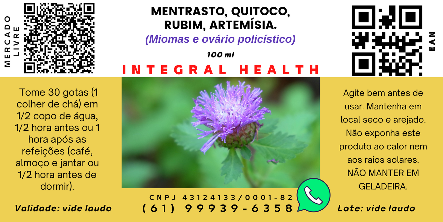 Miomas e Ovário Policístico #1, 200 ml (2 frascos de 100 ml em vidro âmbar) - Quitoco, Rubim, Mentrasto e Artemísia