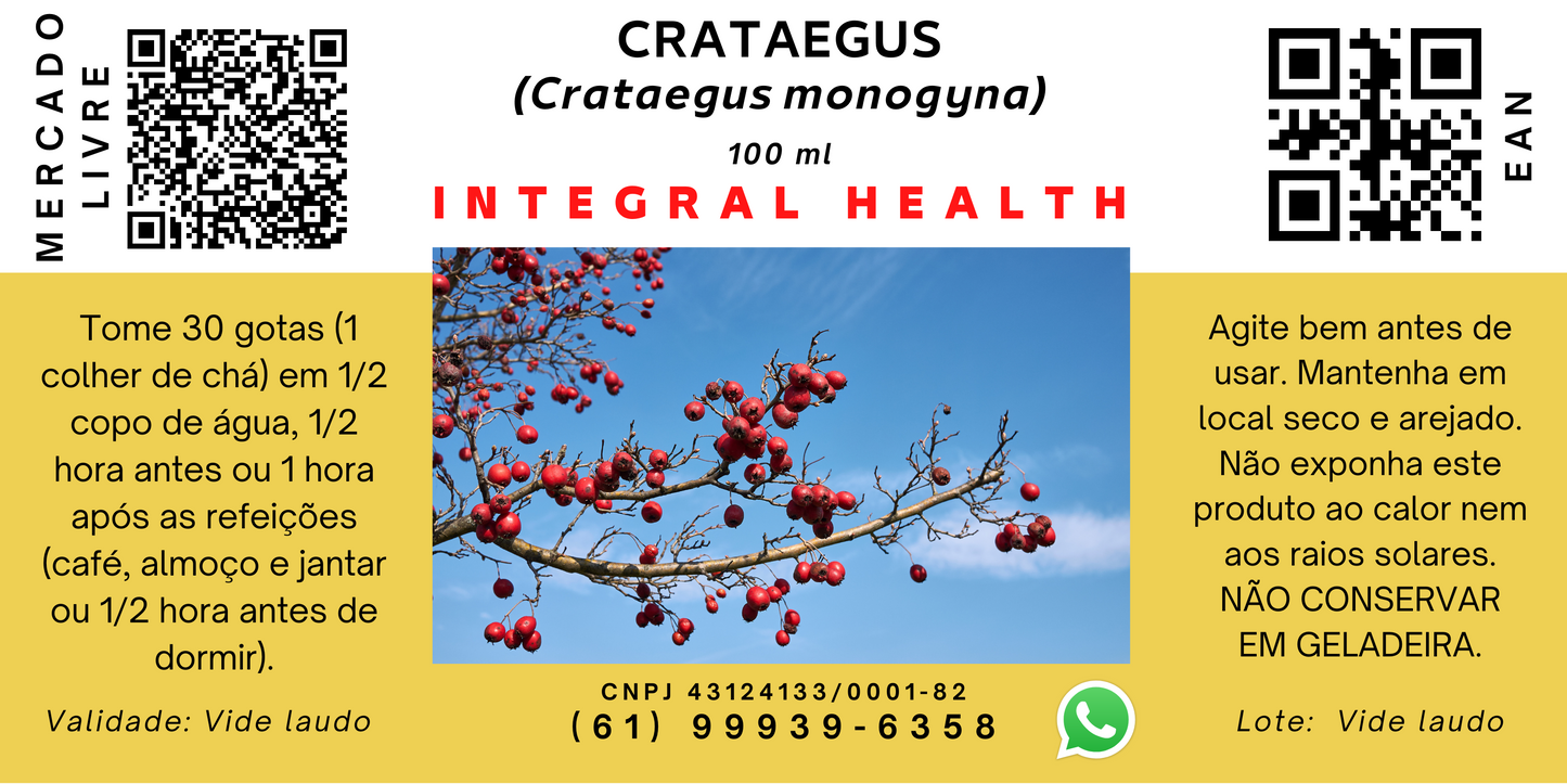 Crataegus (Espinheiro Branco), 200 ml (2 frascos de 100 ml em vidro âmbar) - Crataegus monogyna