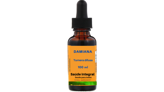 Damiana (Libido, Impotência, Fertilidade, Problemas uterinos, intestinais, respiratórios, enfisema, estômago, esclerose lateral amiotrófica, diabetes etc.), 200 ml (2 frascos de 100 ml em vidro âmbar) - Turnera difusa