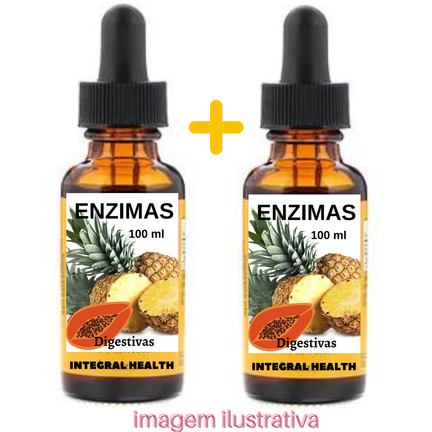 Enzimas Digestivas em Tintura e Cápsulas, H. pylori, 200 ml - Bromelina, Actinidina, Papaína, Catepsina, Pepsina e Tripsina. (Sem Lipase e Amilase) ou frasco com 120 cápsulas com 300 mg de Betaína HCL + 40 mg de Pepsina)