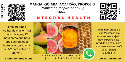 Problemas Respiratórios #5 - Asma, Bronquite, Gripe, Enfisema, Resfriado, Rinite, 200 ml (2 frascos de 100 ml em vidro âmbar) - Manga, Goiaba, Guaco, Própolis ou Gengibre