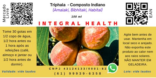 Triphala Indiano, 200 ml (2 frascos de 100 ml em vidro âmbar) - Amla, Behada e Harada